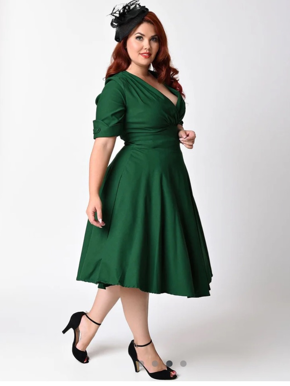 Unique Vintage New Plus Size Dolores Retro Swing Dress 1X 16-18 Green w/ Sleeves